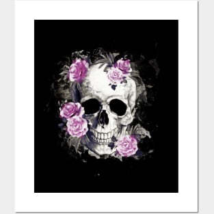 Sage Tribe floral Skull With purple roses Posters and Art